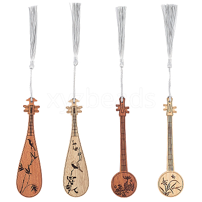 4Pcs Wooden Pipa Bookmarks AJEW-WH20020-235-1