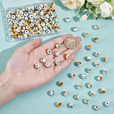 120Pcs Floral Printed Porcelain Beads PORC-UN0001-04-1