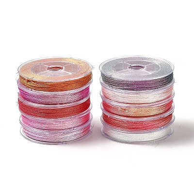 10 Rolls 10 Colors 6-Ply PET Polyester Metallic Thread OCOR-L046-03A-1