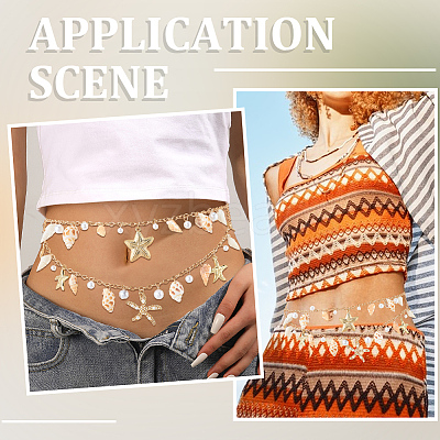 1Pc Starfish Shell Alloy & Resin & Natural Shell Double Layer Tassel Summer Beach Waist Chains for Sexy Bikini AJEW-CY0001-94-1