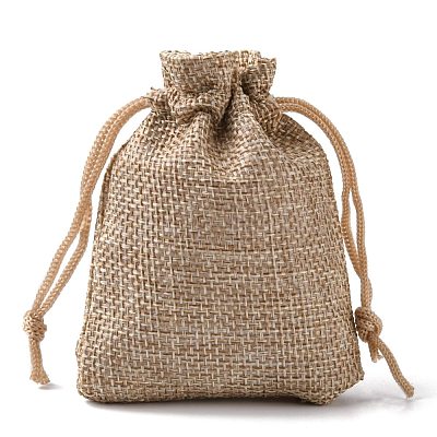 Polyester Imitation Burlap Packing Pouches Drawstring Bags ABAG-R005-9x7-01-1