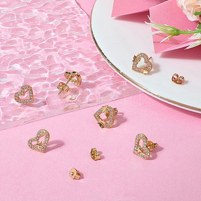 3 Pairs 3 Styles Brass Micro Pave Clear Cubic Zirconia Stud Earrings for Women EJEW-BBC0002-10-1
