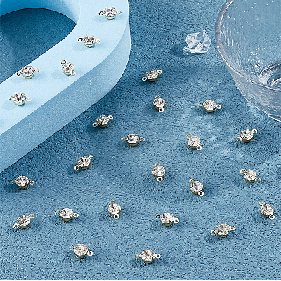 200Pcs Brass Pave Clear Cubic Zirconia Connector Charms KK-FH0007-70KCG-1