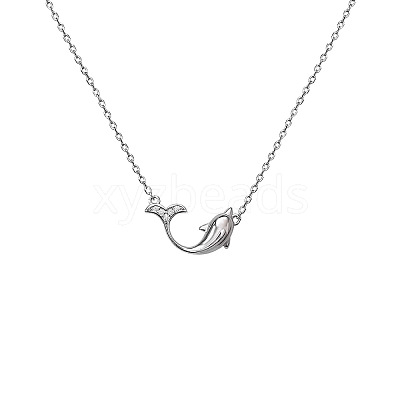 Alloy Crystal Rhinestone Whale Pendant 201 Stainless Steel Cable Chain Necklaces for Women WG0EF37-01-1