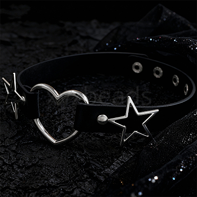 Punk Rock Style Alloy Star Heart Link Imitation Leather Chocker Necklaces NJEW-WH20004-20A-1