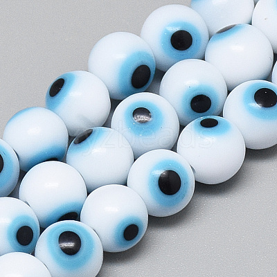 Handmade Lampwork Evil Eye Beads Strands X-LAMP-R140-4mm-01-1