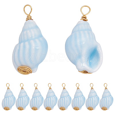 10Pcs Copper Wire Wrapped Handmade Porcelain Pendants PALLOY-WR00018-1