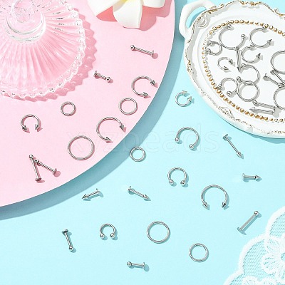 40Pcs 20 Styles 316L Surgical Stainless Steel & 316 Surgical Stainless Steel Hoop Nose Rings & Labrets AJEW-CJ0001-73-1