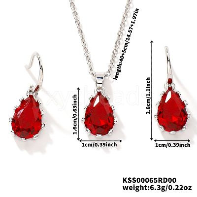 Brass Glass Teardrop Dangle Earrings & Pendant Necklaces Sets for Women SN7010-4-1