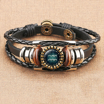 12 Constellations PU Leather Multi-strand Bracelets WGFD09F-11-1