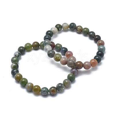 Natural Indian Agate Bead Stretch Bracelets X-BJEW-K212-B-010-1