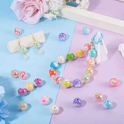 30Pcs 2 Styles Printed Transparent & Opaque Acrylic Beads MACR-TA0003-01-1