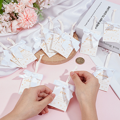30Pcs Polyester Bowknot & Paper Card Pendant Decoration HJEW-OC00028-01-1