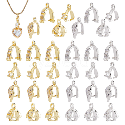 32Pcs 8 Styles Brass Micro Pave Cubic Zirconia Ice Pick Pinch Bails ZIRC-FH0001-54-1