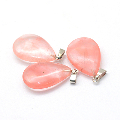 Teardrop Cherry Quartz Glass Pendants G-Q368-09-1