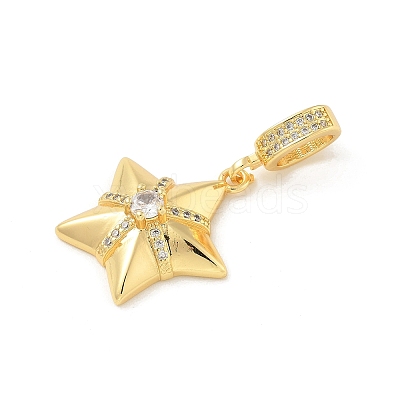 Brass Clear Cubic Zirconia Star European Dangle Charms KK-U044-08G-1