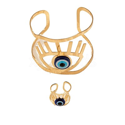 Evil Eye Alloy Resin Hollow Cuff Bangles & Cuff Rings Sets FS-WGE3CB7-01-1