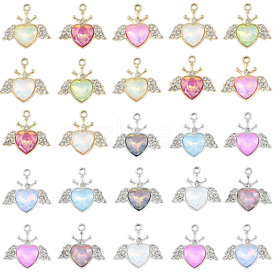 20Pcs 2 Colors UV Plating Alloy Mixed Color Glass Rhinestone Pendants FIND-YW0011-17-1