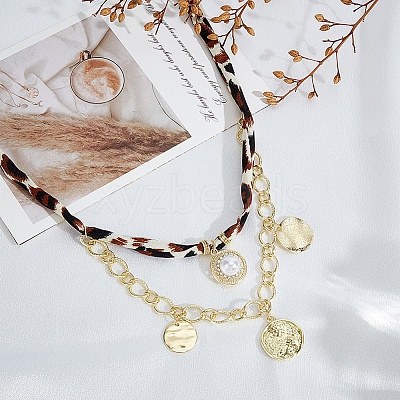Alloy Crystal Rhinestone with Imitaiton Pearl Pendant Polyester Collar Necklaces for Women NJEW-SP0001-17A-1
