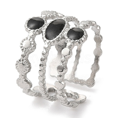 Oval 304 Stainless Steel Enamel Open Cuff Rings for Women RJEW-F166-32P-01-1
