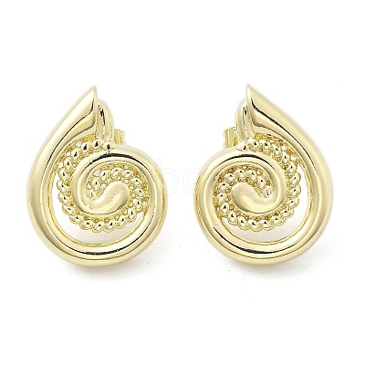 Brass Shell Shape Stud Earrings for Women EJEW-U035-10G-1
