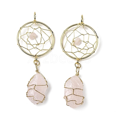 Raw Rough Natural Rose Quartz Coppwer Wire Wrapped Big Pendants G-G314-02G-01-1