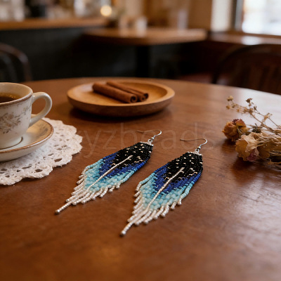 Glass Seed Beads Tassel Dangle Earrings QW8012-1