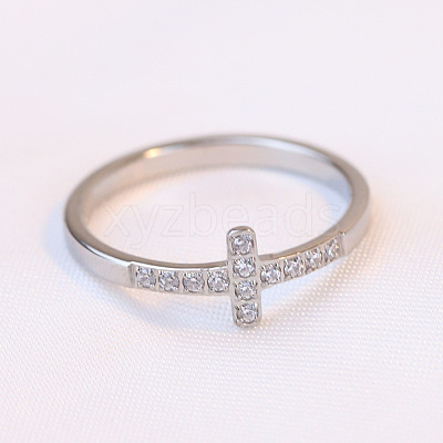 Cross Stainless Steel Micro Pave Clear Cubic Zirconia Finger Rings for Women FS-WG88B59-03-1