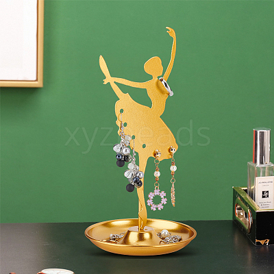 Dancer Iron Earring Display Stands with Round Tray EDIS-WH0016-019A-1