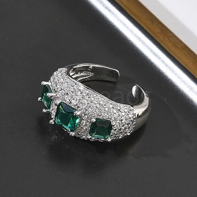 Brass Micro Pave Cubic Zirconia Cuff Open Rings for Women RJEW-L343-13P-04-1