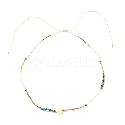Adjustable Miyuki Seed & White Shell & Natural African Turquoise Beaded Necklaces NJEW-O127-02-1