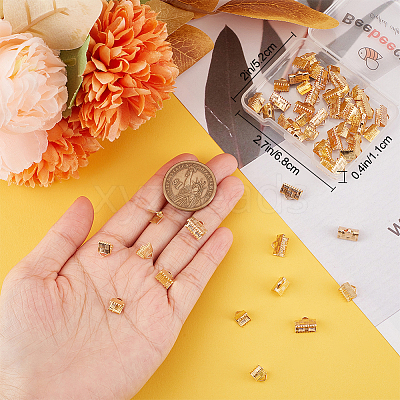 60Pcs 3 Size Long-Lasting Plated Brass Ribbon Ends KK-BBC0008-38-1