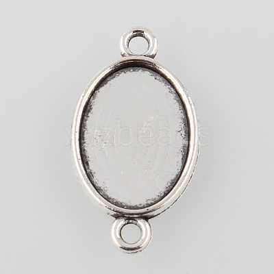 Antique Silver Tibetan Style Alloy Flat Oval Cabochon Connector Settings X-TIBE-M022-06AS-1