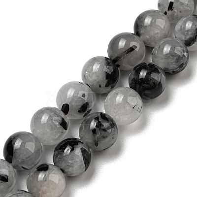 Grade A Natural Tourmalinated Quartz/Black Rutilated Quartz Beads Strands G-R494-A06-03-1