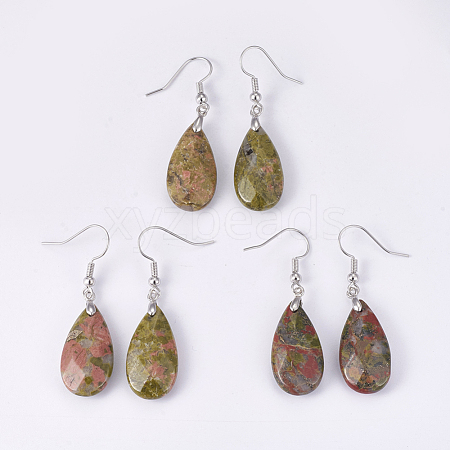 Natural Unakite Dangle Earrings EJEW-P150-A06-1