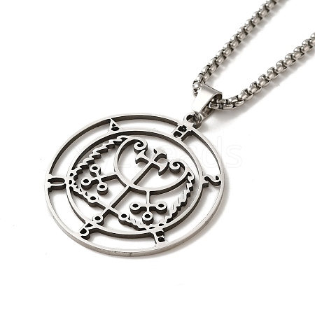 Non-Tarnish Flat Round with Demon Seal Pendant Necklaces NJEW-C044-03P-1