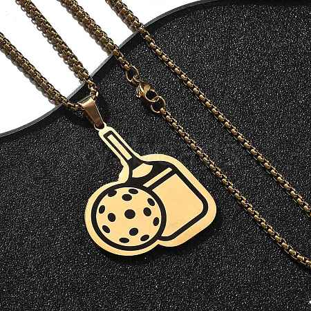 201 Stainless Steel Pickleball Paddle Pendant Box Chain Necklaces for Women Men NJEW-H050-02G-1