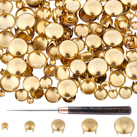 150Pcs 5 Styles Flat Round Brass Four Claw Nail KK-CL0001-03G-1