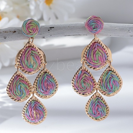 Teardrop Alloy Raffia Dangle Stud Earrings FS-WG86BCE-01-1