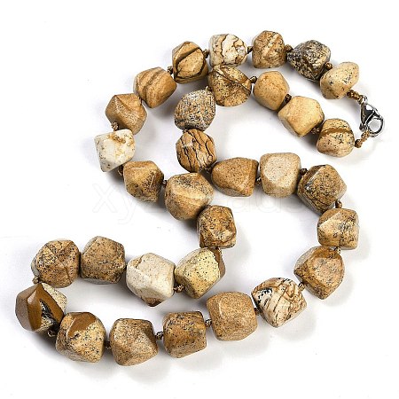 Natural Picture Jasper Nuggets Beaded Necklaces for Women Men NJEW-K388-01F-1