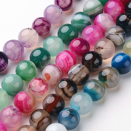 Natural Striped Agate/Banded Agate Beads Strands G-D845-01-8mm-1