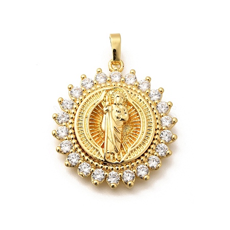 Religion Themed Rack Plating Brass Micro Pave Cubic Zirconia Pendants KK-L226-007G-05-1