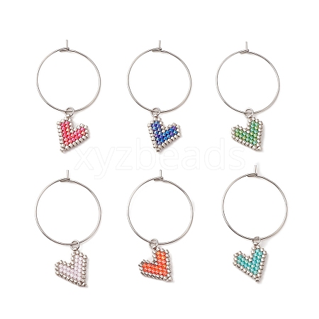 Glass Heart Wine Glass Charms AJEW-JO00191-1