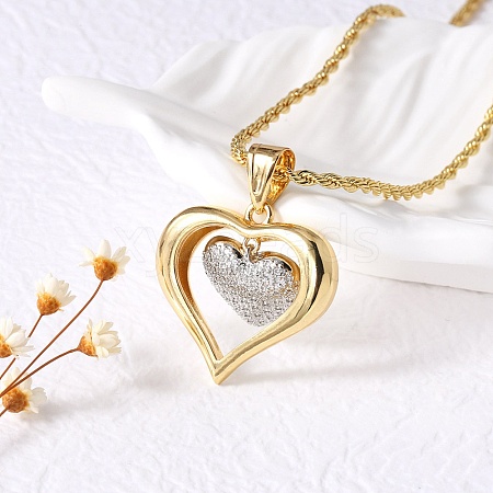 Heart Brass Micro Pave Clear Cubic Zirconia Pendant Necklaces for Women NJEW-S385-04B-G-1