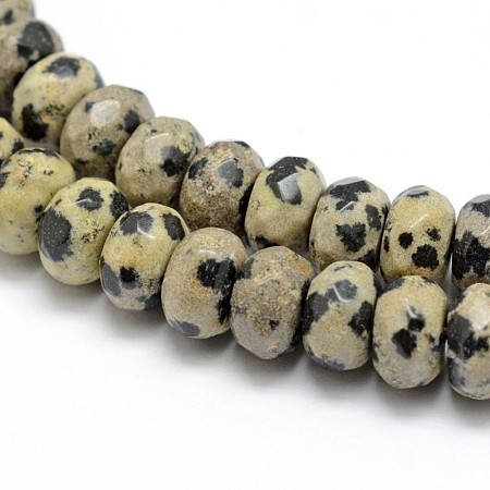 Faceted Natural Dalmatian Jasper Rondelle Beads Strands X-G-K090-03-1