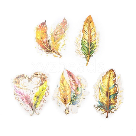 5Pcs 5 Styles Feather Waterproof PET Stickers Sets DIY-B071-03C-1