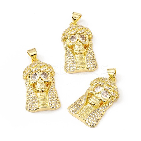 Rack Plating Brass Micro Pave Clear Cubic Zirconia Pendants ZIRC-I058-24G-1