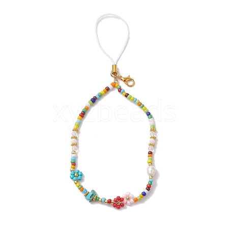 Glass Seed & Natural Howlite & Natural Cultured Freshwater Pearl Mobile Straps HJEW-JM01899-1