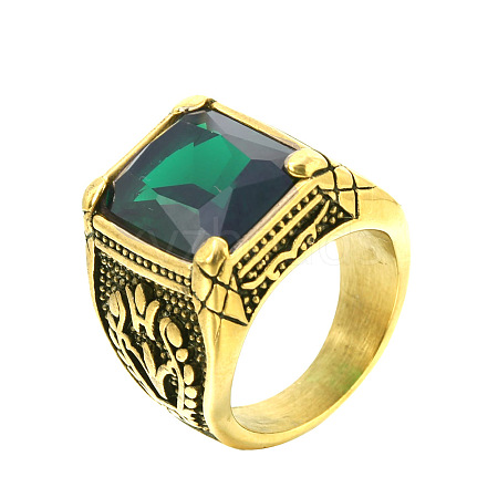 316L Stainless Steel & Cubic Zirconia Men's Vintage Carved Finger Rings FS-WG82D33-40-1