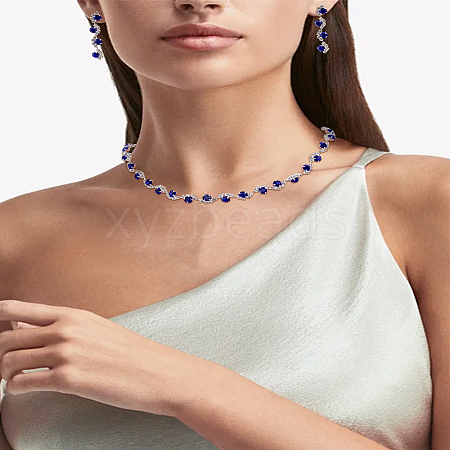 Alloy Rhinestone Necklaces & Stud Earrings Sets SJEW-LP0001-47D-1